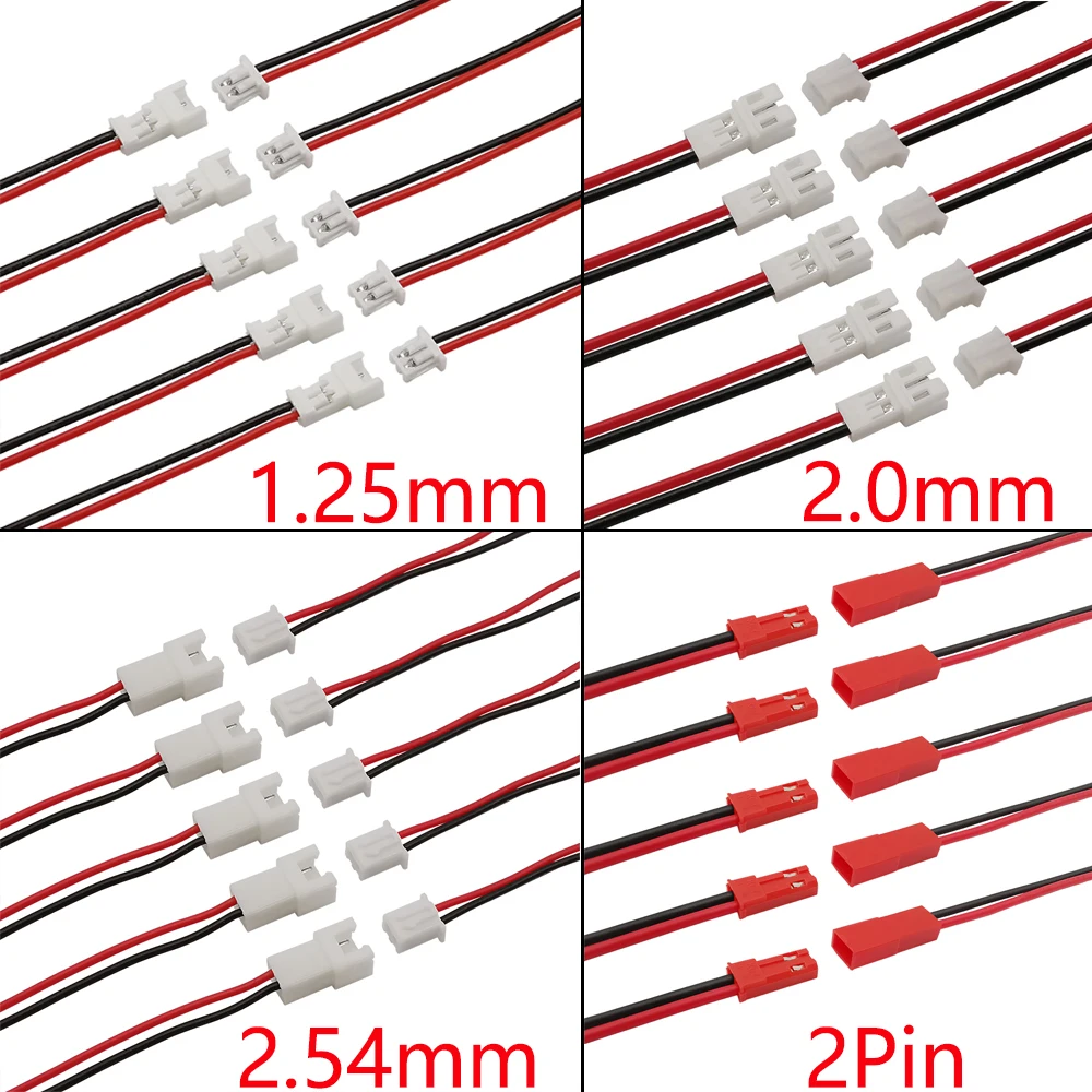 10/5/2 pary małych mini JST 1,25 mm PH2.0 XH2.54 2-pinowe męskie żeńskie złącze wtykowe Jack Kabel JST 1,25/2,0/2,54 2P Przewód elektroniczny