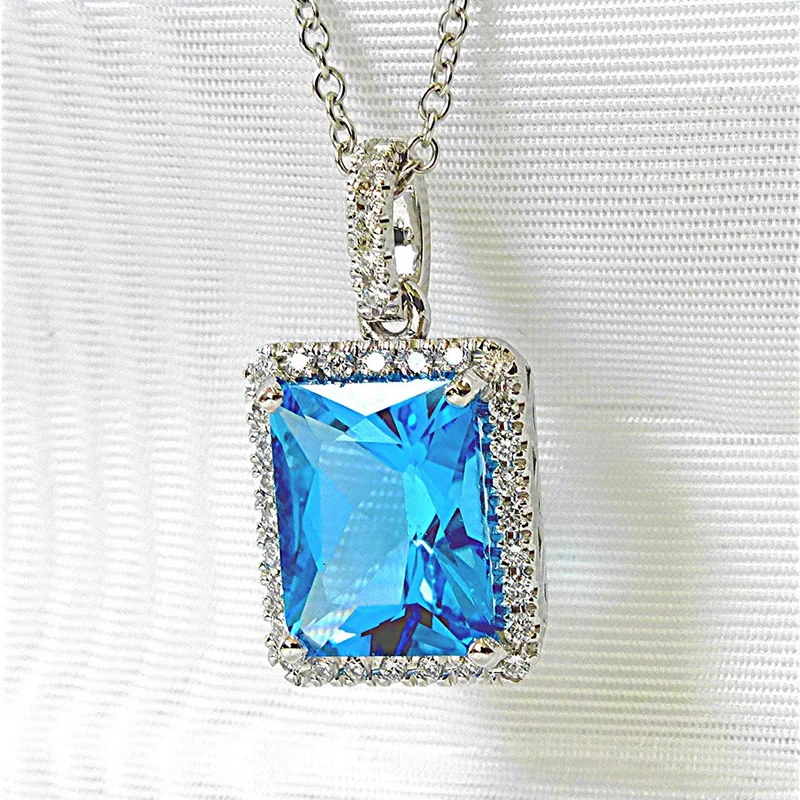 Huitan Luxury AAA Cubic Zirconia Necklaces with Sky Blue Stone Simple Stylish O Chain Pendant Necklace Trendy Jewelry for Women