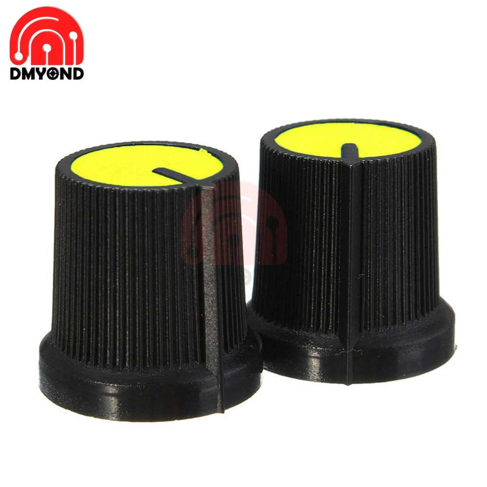 20pcs 0.6cm 6mm Knob For Rotary Taper Potentiometer Hole Volume Control Controller CAPS For WH148 Black Yellow Face Plastic