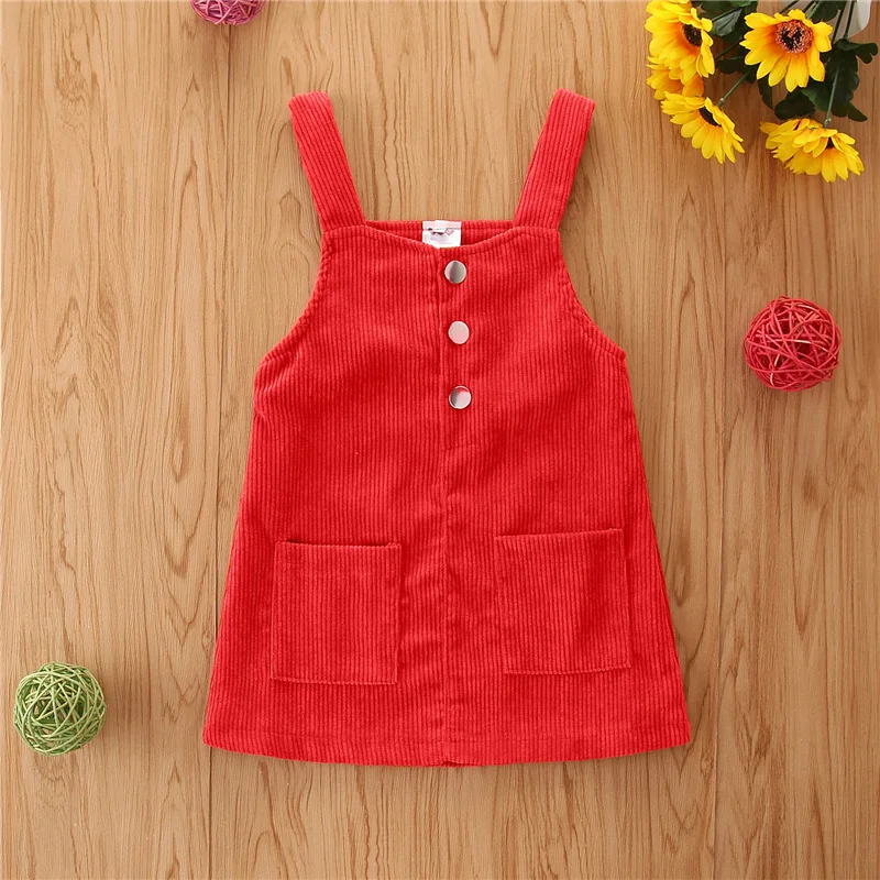 Blotona Toddler Kids Summer Clothing Baby Girl Mini Retro Dress Strap Corduroy Dress Suspenders Solid Overalls With Pockets 1-4Y