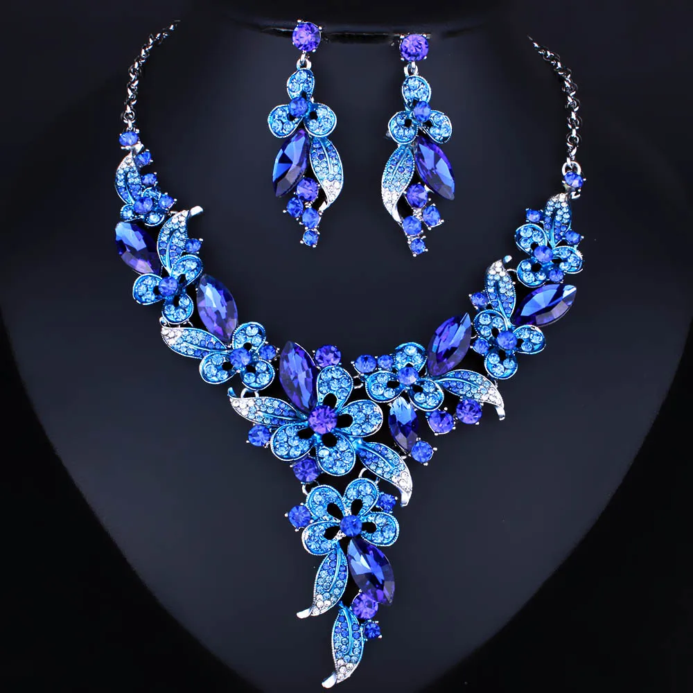 FARLENA Wedding Jewelry Multicolor Crystal Rhinestones Flower Necklace Earrings set for Women African Bridal Jewelry sets