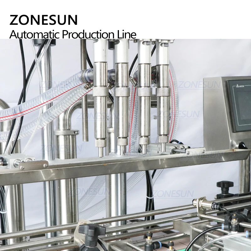 ZONESUN-máquina automática de tapado y etiquetado, dispositivo redondo de llenado de pistón para botellas de Perfume y champú líquido, ZS-FAL180R5