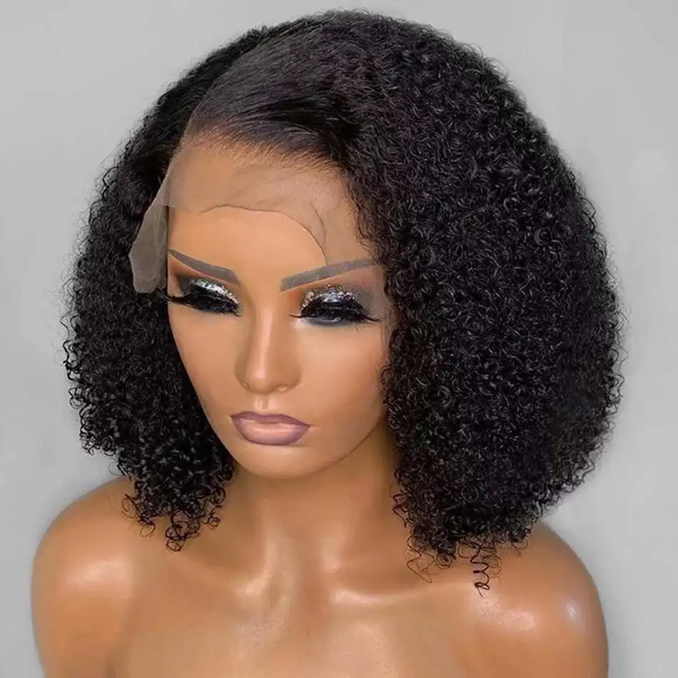 Peluca de cabello humano rizado Afro para mujer afroamericana, postizo de encaje frontal 360 prearrancado, Remy, densidad 180, 5x5, cierre de encaje