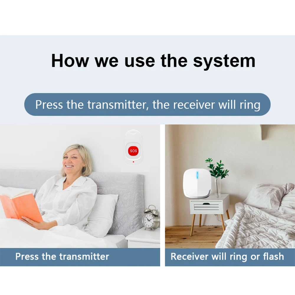 SOS Caregiver Pager Emergency Call Button Clinic Hospital Transmitter Wireless Call Bell Pager for Elederly Patient Nursing Home