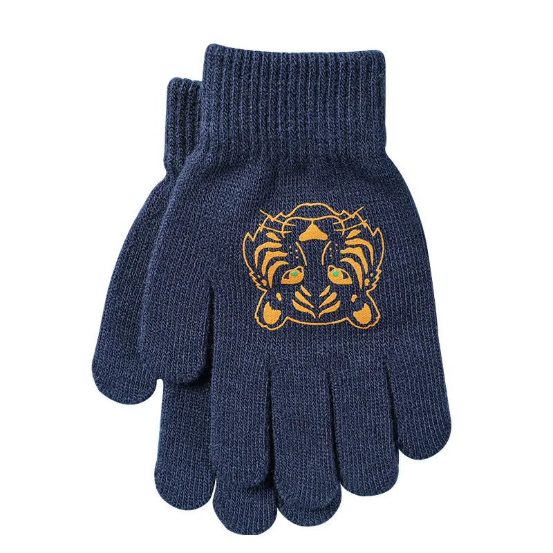 

5-10 Year Old Children Kid Winter Warm Stretch Knit Cartoon Animal Cat Tiger Print Glove Boy Girl Student Full Finger Mitten I91