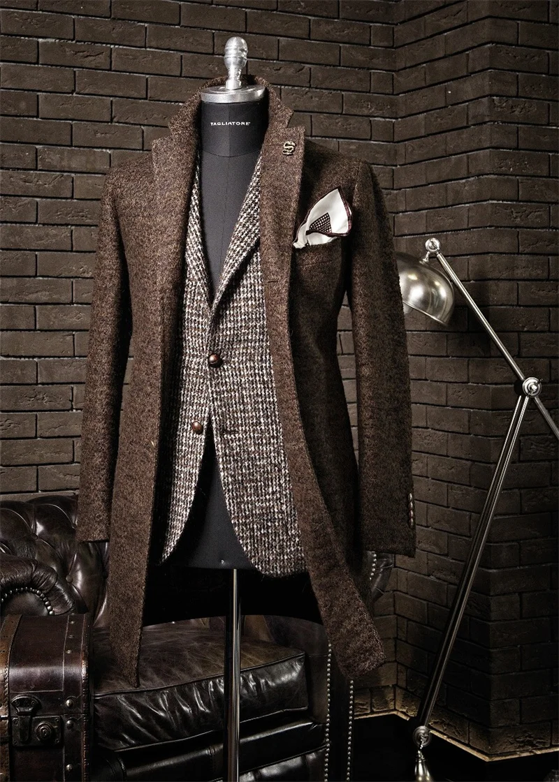 Nhiều Phong Cách Cổ Điển Houndstooth Giữ Ấm Cưới Tuxedos Áo Khoác Tự Làm Phù Rể Phù Hợp Với Nam Đôi Mùa Đông Áo