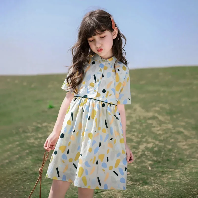 

2021 Summer Princess Girls Dresses Short Sleeve Kids Floral Dress for Children Girls Clothes Teenage Girls Party Dresses Outfits