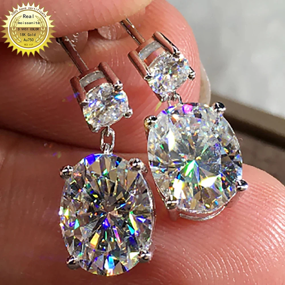 

100% 18K Gold A750 gold A pair of Earrings 1Ct 2Ct 4Ct 6Ct We only sell color DVVS Moissanite Earrings Oval cut