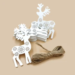 10pcs Wooden Deer for Crafts,Wood Ornaments Heart Tags with Holes,Rustic Wedding Decorations for Thanksgiving Christmas