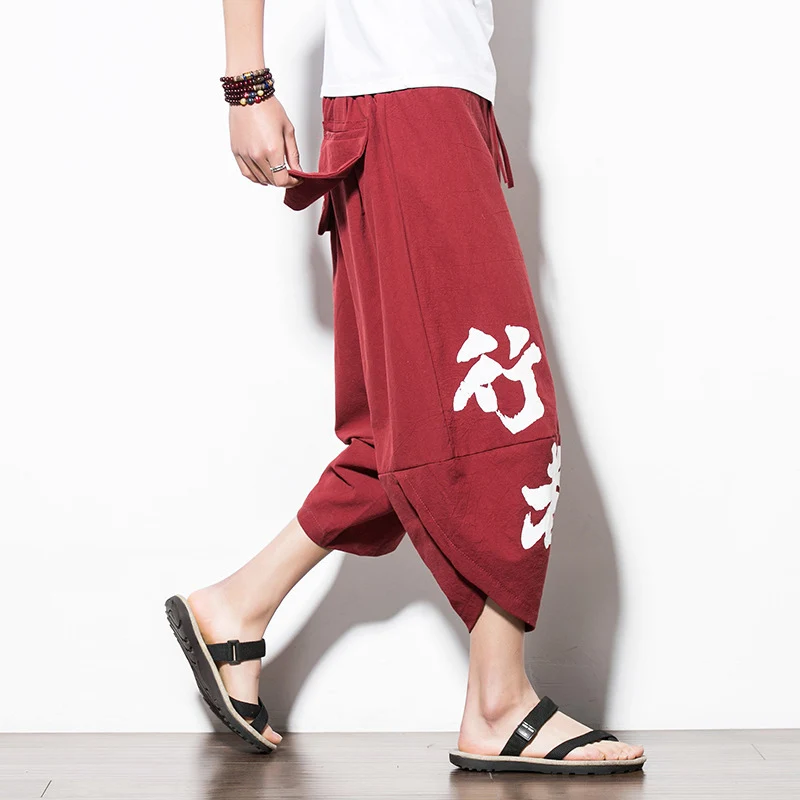 

Japan Trousers Loose Wide Leg for Male Summer Men Streetwear Pants Casual Harem Pants Flax Wide Leg Pants Jogger Loose Pants Men