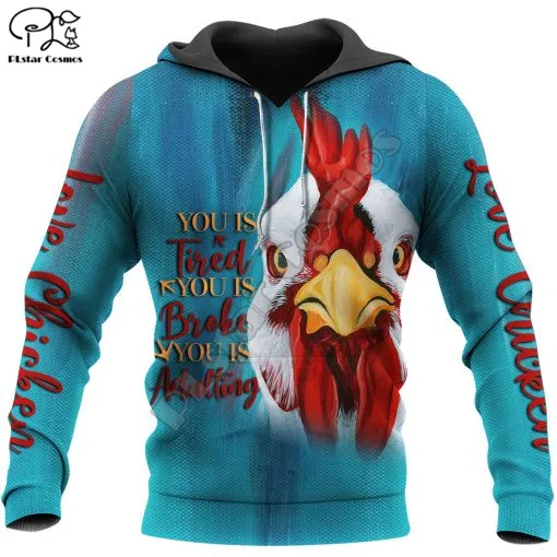 PLstar Cosmos Beautiful Chicken 3D Print Hoodies Casual Men/Women Zipper Hooded Funny Animal Unisex Brand Streetwear Apparel T3