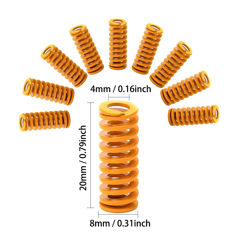 Impressora 3D Motherboard Compression Springs, Heatbed Springs, carga leve para CR-10 Ender 3, nivelamento de conexão inferior, 8x20mm, 4 pcs, 8pcs