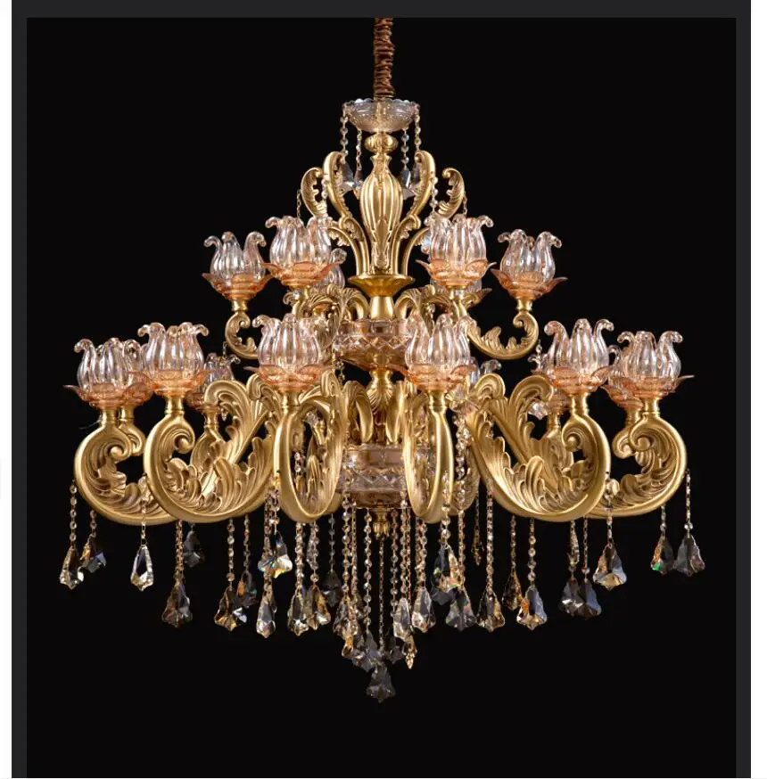 European Modern D115cm H120cm 18L Crystal Chandelier 100% Copper Hotel Lamp Restaurant Lamp 90V~240V LED K9 Crystal Chandelier