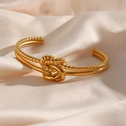 E.B.belle Winter Twisted Braid Knot Charm bracciale rigido bracciale in acciaio inossidabile placcato PVD braccialetti da donna in oro 18 carati