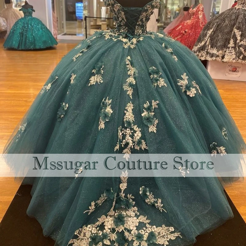 2021 Dark Green Quinceanera Dress Sweetheart Applique 3D Flowers Ball Gowns Custom Made платье на выпускной