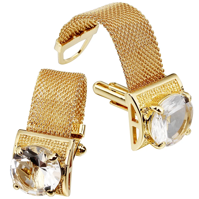 HAWSON Mens Crystal Cufflinks with Chain-luxury Shiny French Shirt Cufflinks wedding business gift accessories