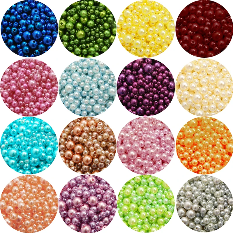 150pcs/Pack Mix Size 3-8mm Beads With Hole Colorful Pearls Round Acrylic Imitation Pearl DIY For Jewelry Making Craft