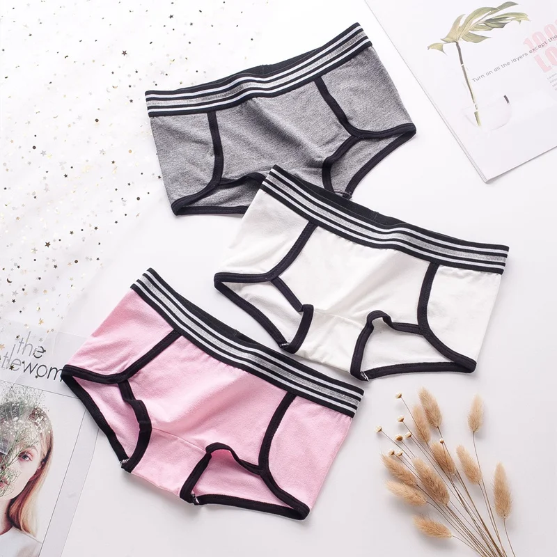 Color Blocked Cotton Girls' Boxer Panties Elastic Striped Waistband Women's Lingerie Antibacterial Cotton Crotch Boxer Briefs