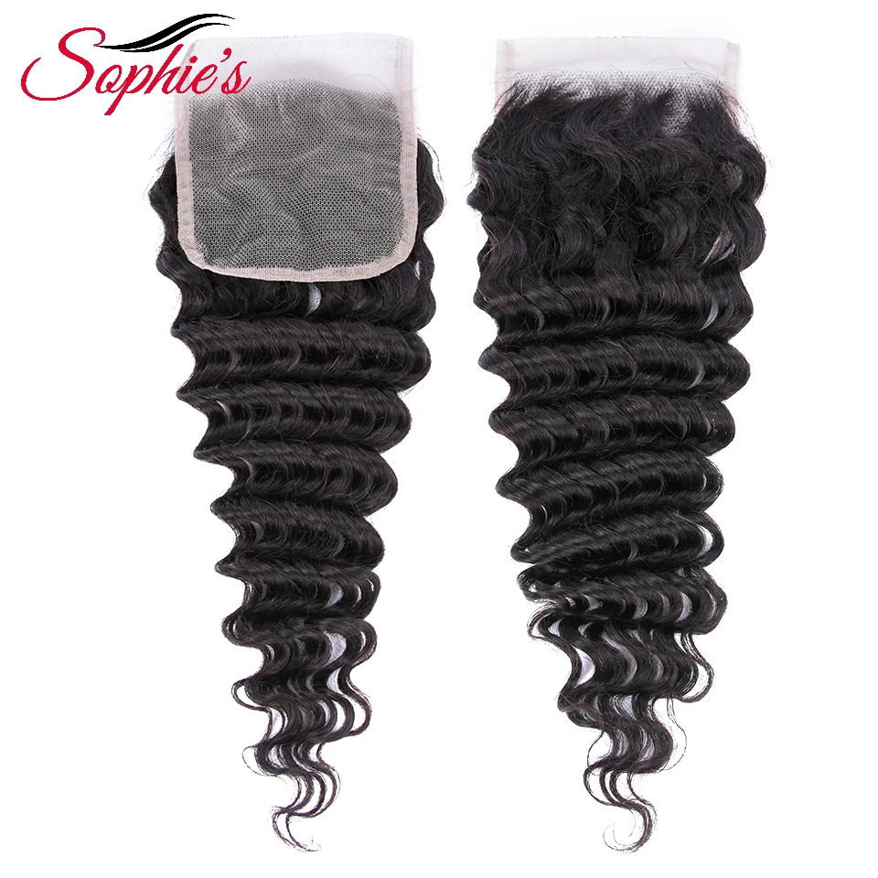 Sophie's Deep Wave Bundles With Closure 8-26" Brazilian Hair Weave Bundles Remy 100% Human Hair 3 Bundles With Closure Extension