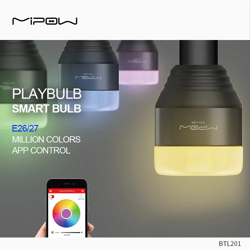 MIPOW PLAYBULB LED E26/E27 Bluetooth Smart Bulb Magic Lamp Dimmable Wake-Up Light Bluetooth APP Control RGB Multi Colors