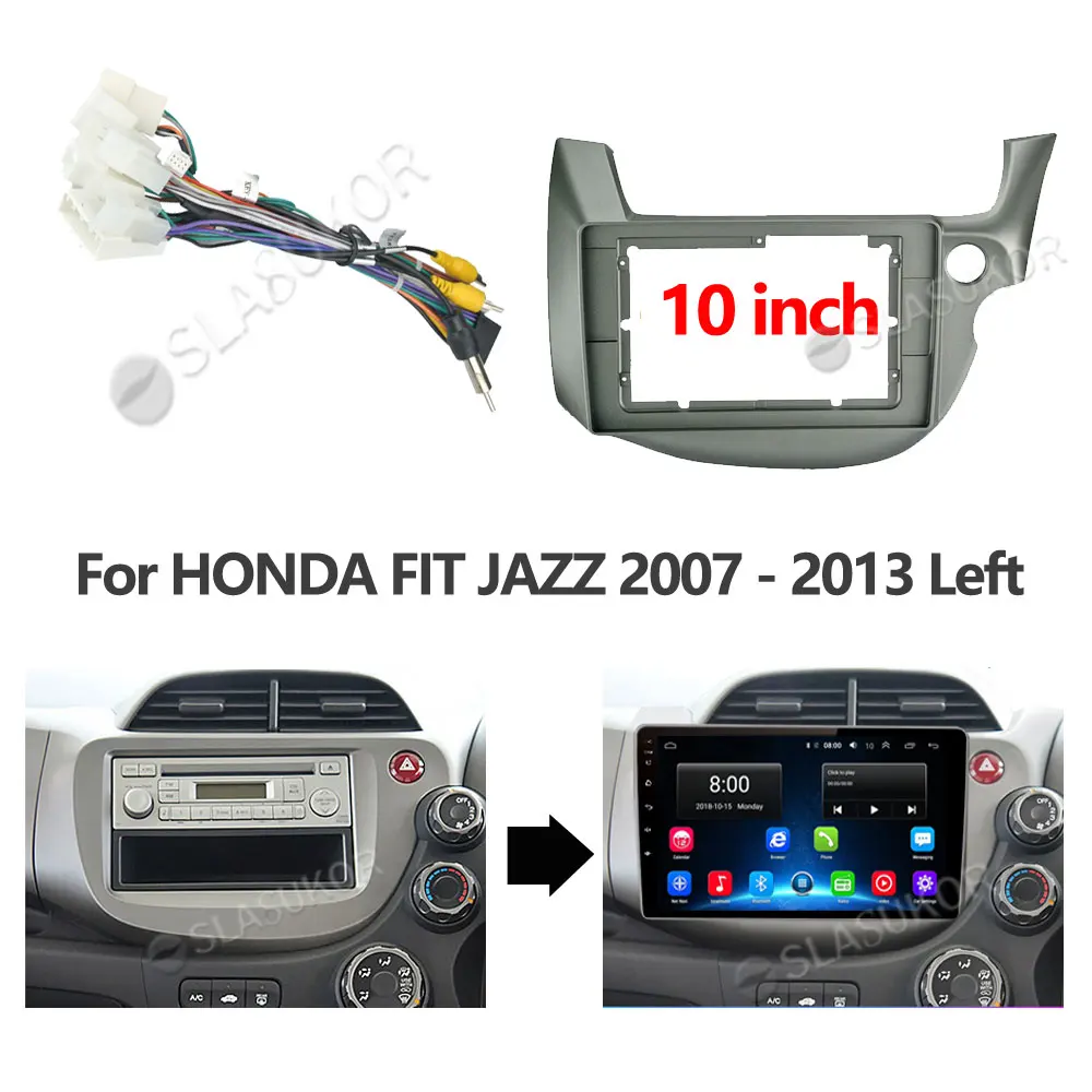 

10 Inch For HONDA FIT JAZZ 2007 2008 - 2013 Left Wires Board Control CANBUS Work Stereo Panel Dash Installation DVD Frame 2din