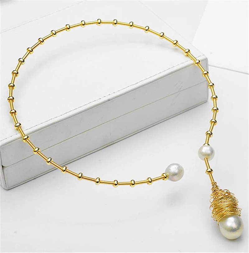 HABITOO Stunning 14k Filled Gold White Choker Freshwater Pearl Necklace Simple Design Jewelry for Women Daily Party Wear