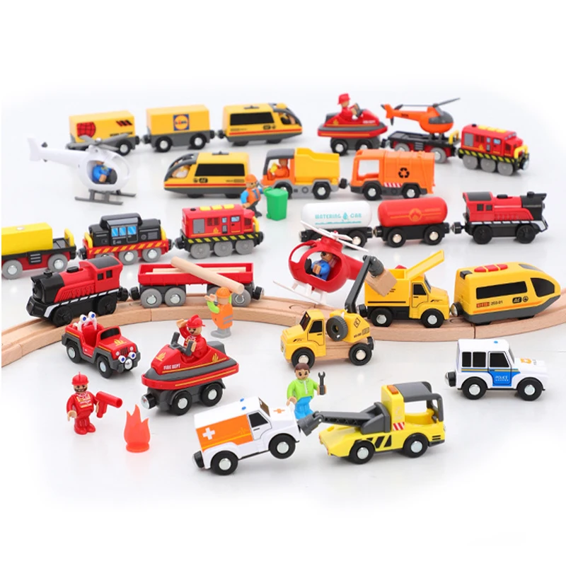 Kids Electric Train Set Locomotive Magnetic Train Diecast Slot Toy Fit for Wooden Train Railway Track Toys for Children Gifts