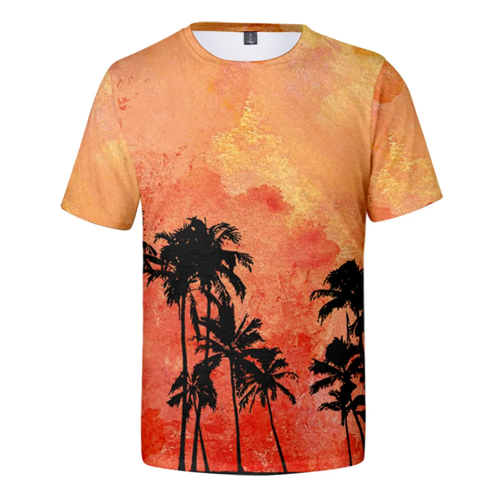 2021 Sunset coconut tree t shirt Men/Women Summer streetwear Short Sleeve Fashion 3D Print t shirt streetwear Couple Clothes