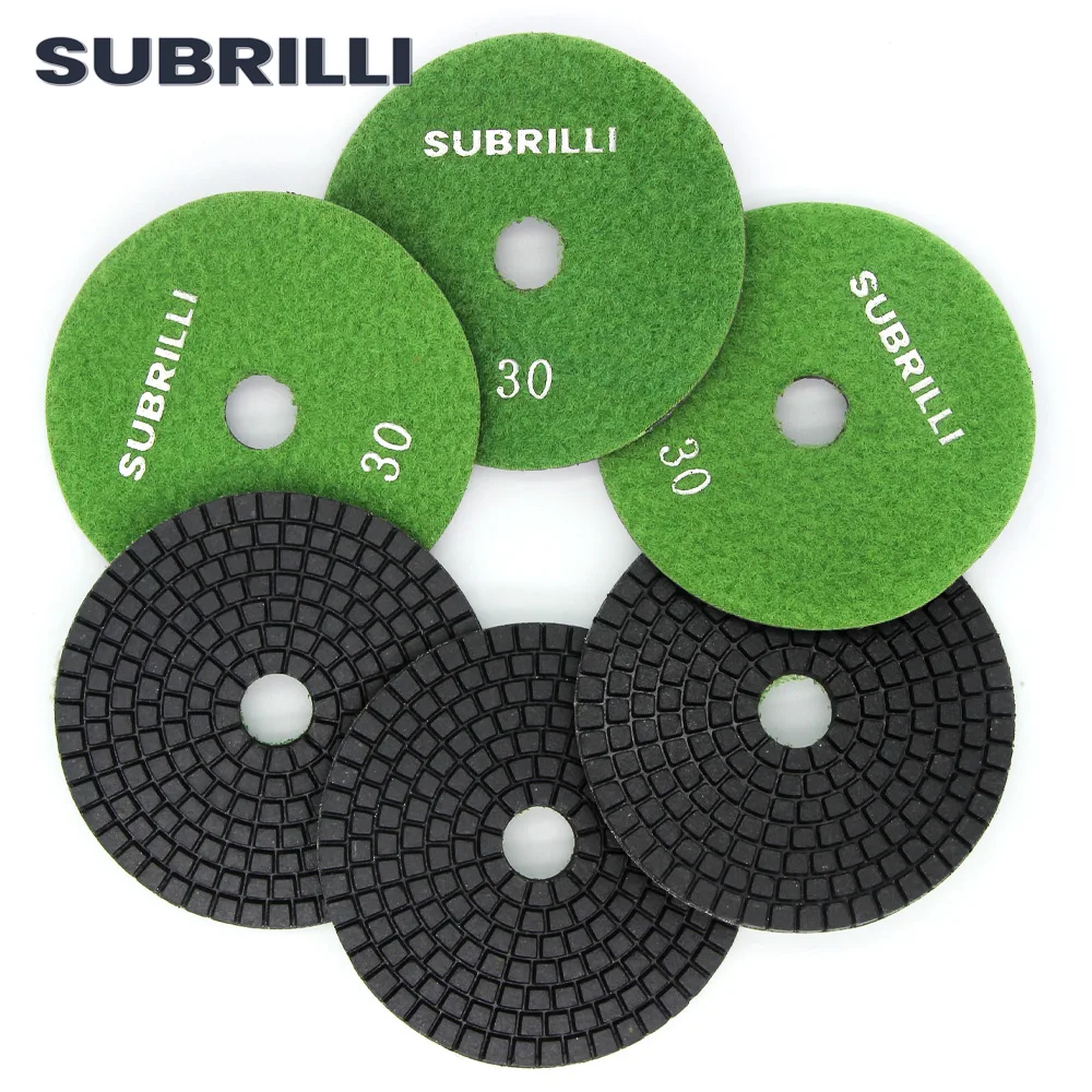 4 Inch 6pcs Grit 30# Diamond Resin Bond Polishing Pad Flexible Diamond Sanding Disc For Granite Marble Stone Concrete Wet Polish