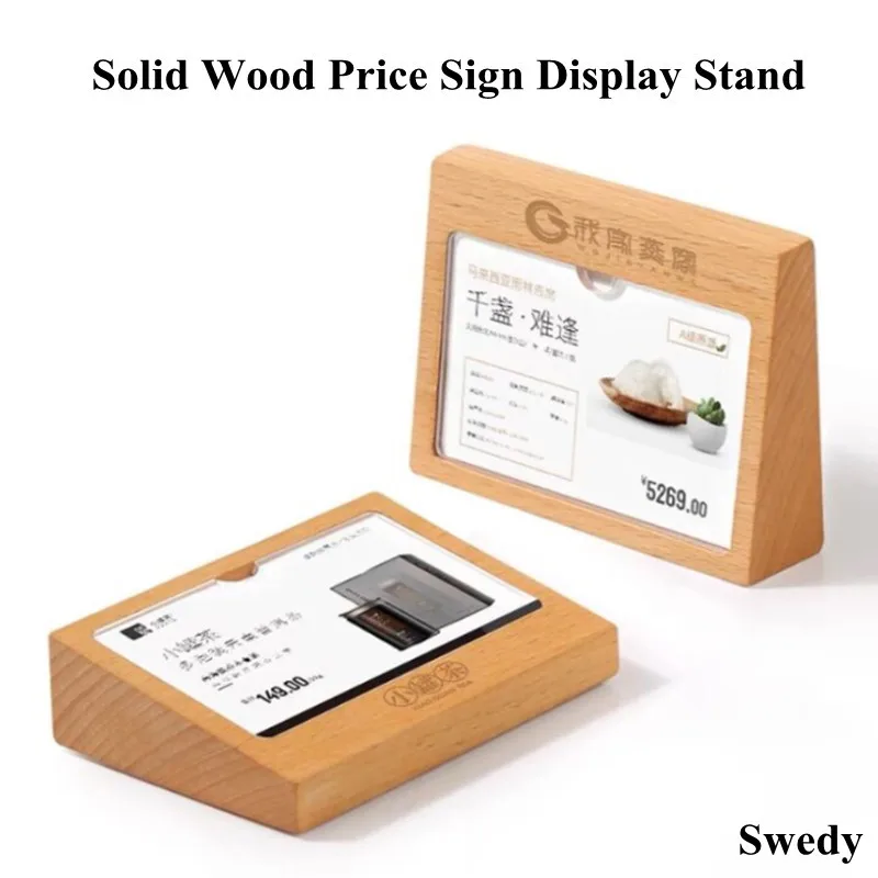 90X54MM Table Acrylic Sign Holder Display Stand Ad Photo Picture Frame Wood Menu Paper Holder Small Price Label Card Tags