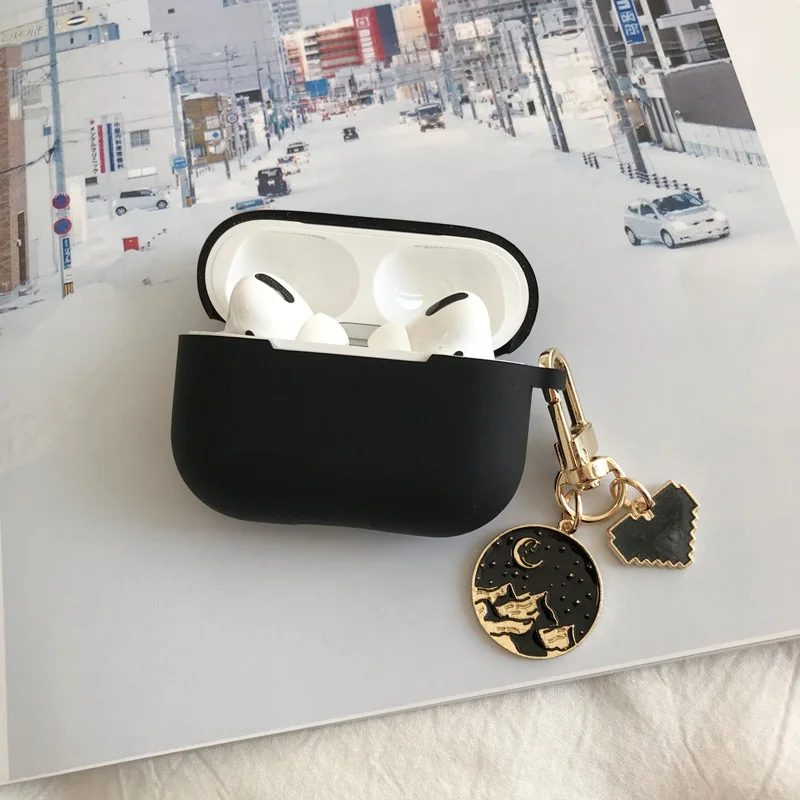 かわいい宇宙ムーンペンダント Apple Airpods 4 シリコーンイヤホンケース AirPods 3 プロ 2 ヘッドフォンカバーチェリーキーリング
