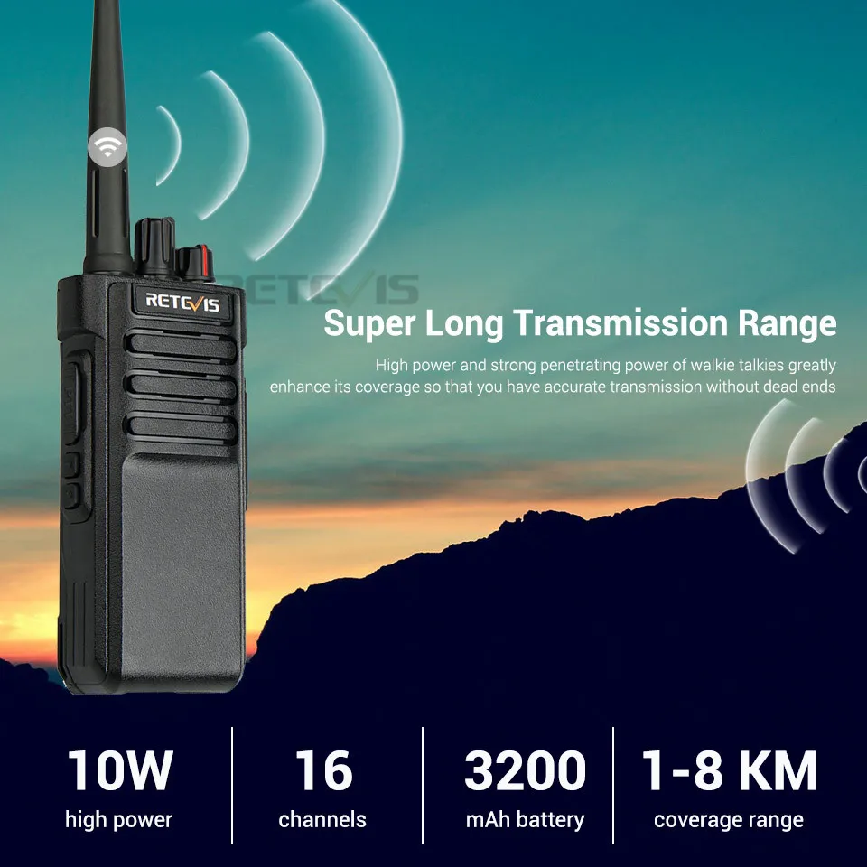 Walkie Talkie Long Range RETEVIS IP67 Waterproof RT29 2pcs UHF VHF 10W Portable Two-way Radio Transceiver for Hunting Factory