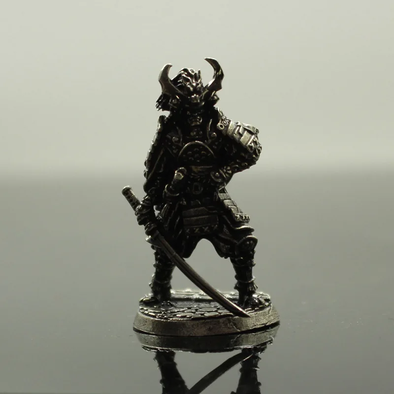 White Copper Japanese Shogunate Samurai Figurines Miniatures Vintage Metal Soldiers Model Statue Desktop Toy Ornament Decoration