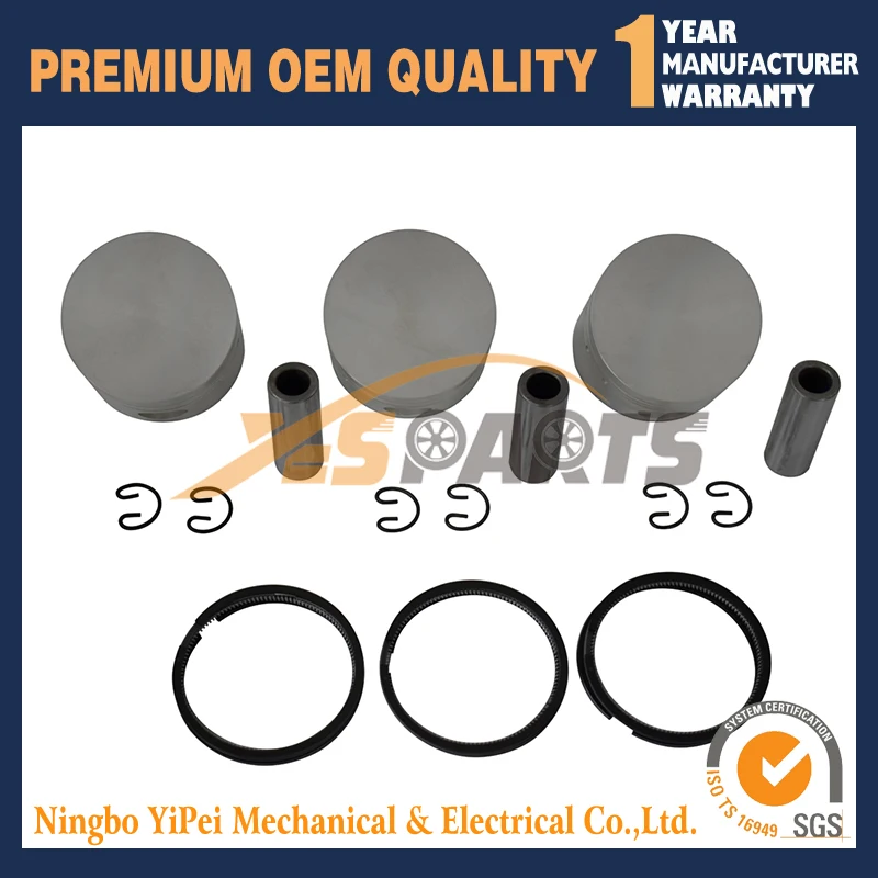 

Двигатель D750, 3 комплекта поршней + комплект колец STD 68 мм для Kubota