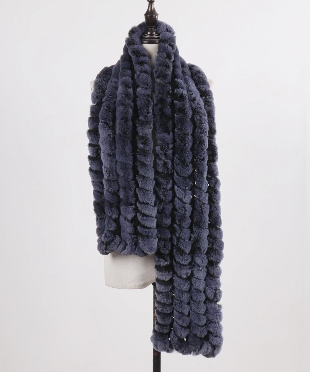 Neue Marke Gestrickter Modischer Damen Echt Rex Kaninchenfell Schal Frauen Winter Warmer Natürlicher Pelzschal Langer Stil Echter Pelz Halswärmer – Detail 20