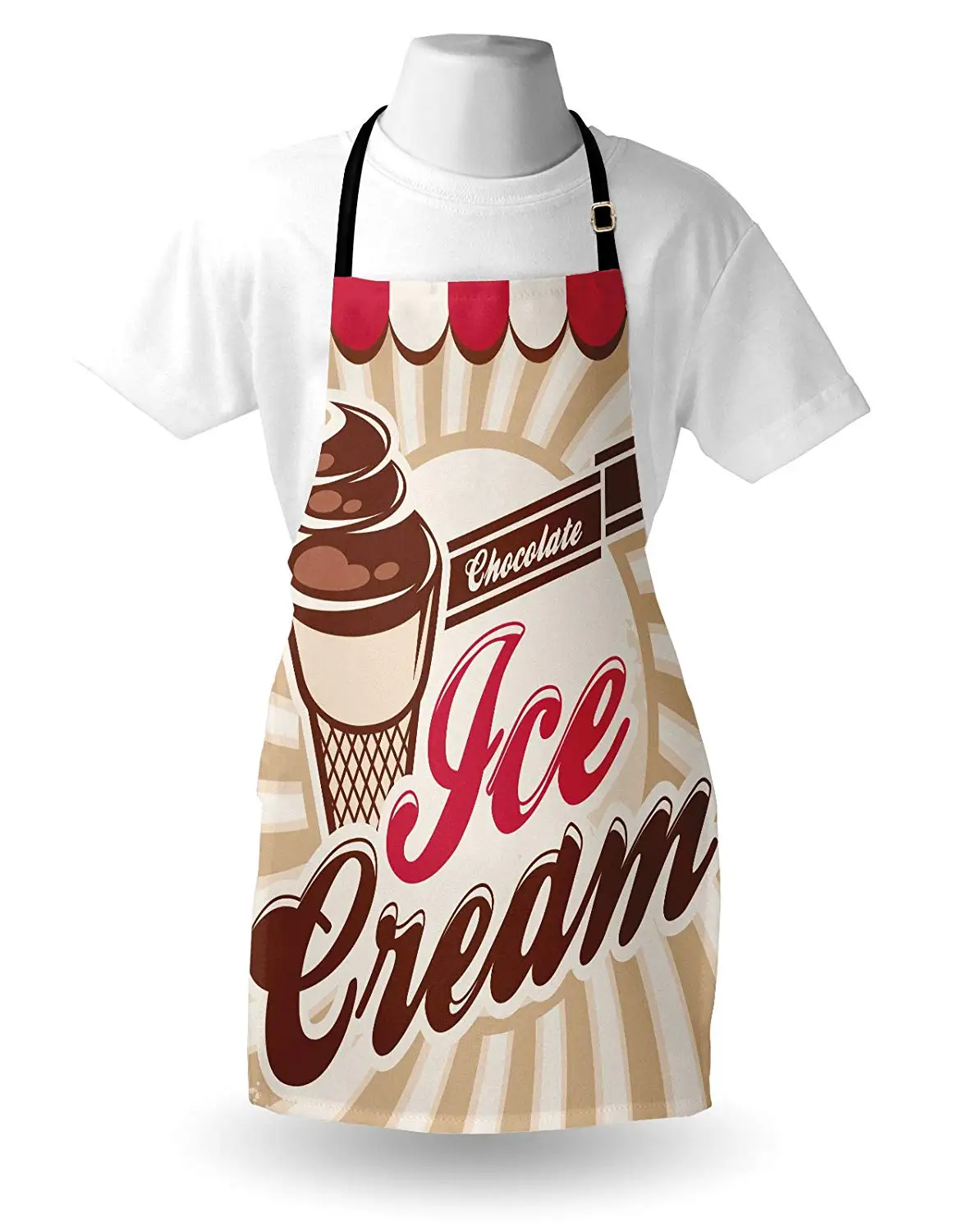 Ice Cream Apron Old Fashioned Advertisement Design for Homemade Chocolate Ice Cream Women Men Kids Cooking Baking Kitchen Bib