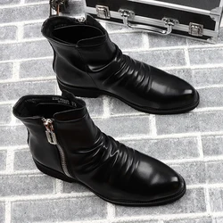 mens fashion party nightclub motorcycle boots black genuine leather shoes trend handsome cowboy boot young gentleman short botas