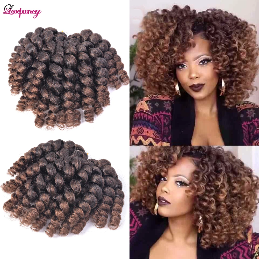 Lovepancy 8Inch Curly Jumpy Wand Curl Jamaican Bounce Synthetic Braiding Hair Extensions Afro Crochet Braid Hair For Black Women