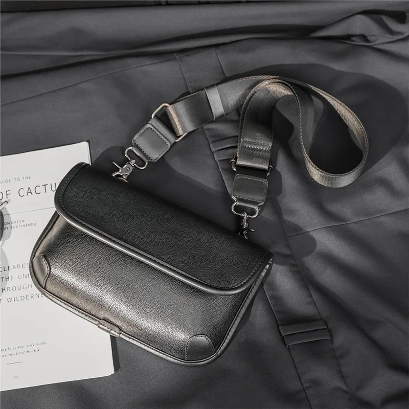 Fashion Men Crossbody Bag Men Square Satchel Flap Shoulder Bag PU Leather Mobile Phone Bag Male Solid Crossbody Bag Man Handbag