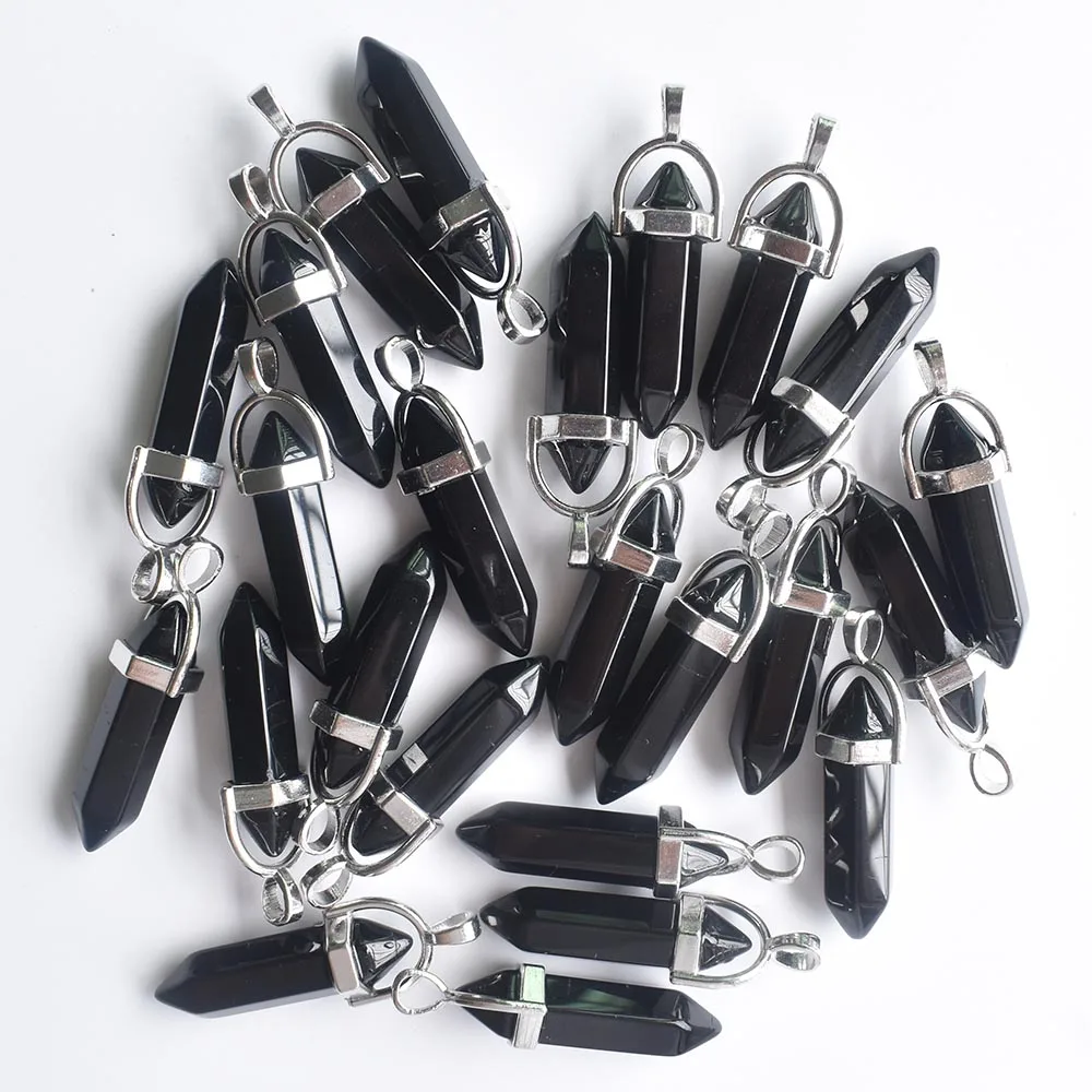 2020 Popular natural black obsidian bullet shape charms point Chakra pendants for jewelry making 24pcs/lot Wholesale free