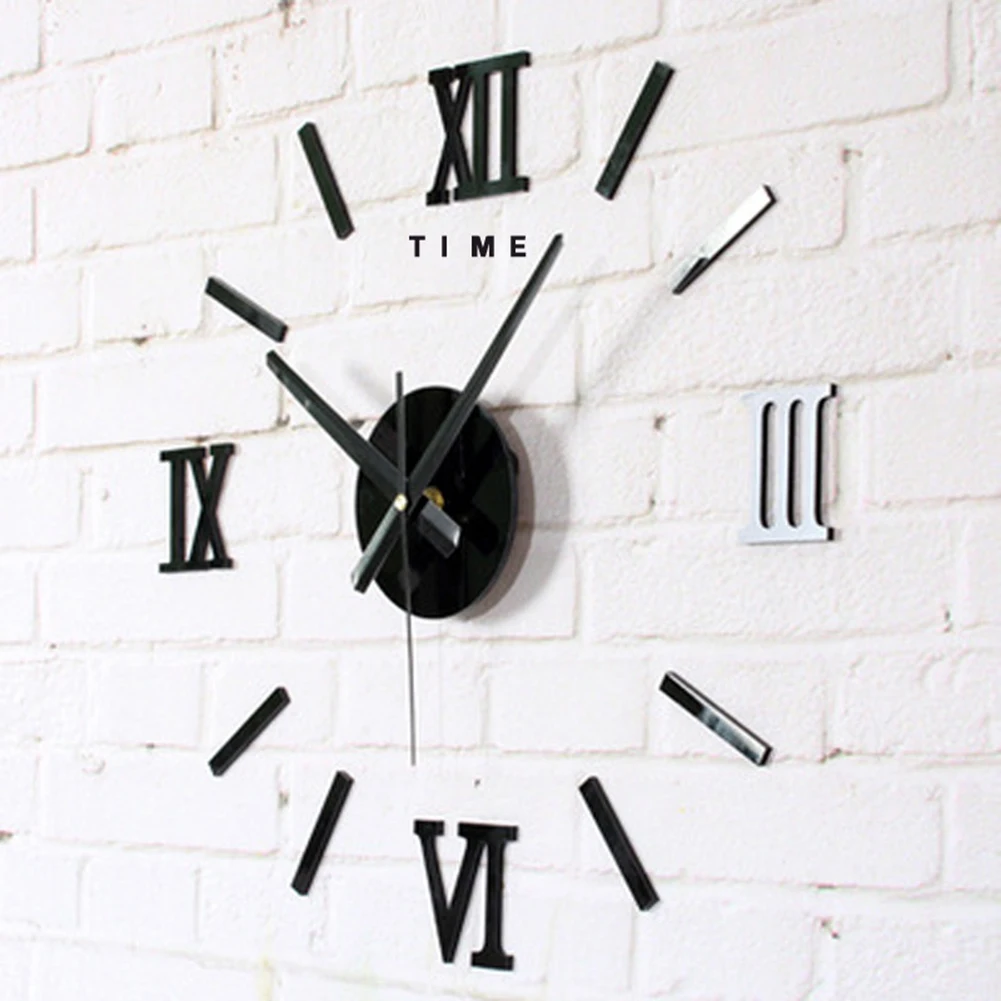 Wall Clock Roman Numbers Acrylic Self-adhesive Mirror Surface 3d DIY Sticker Wall Clock Needle Living Room vintage Home Decor