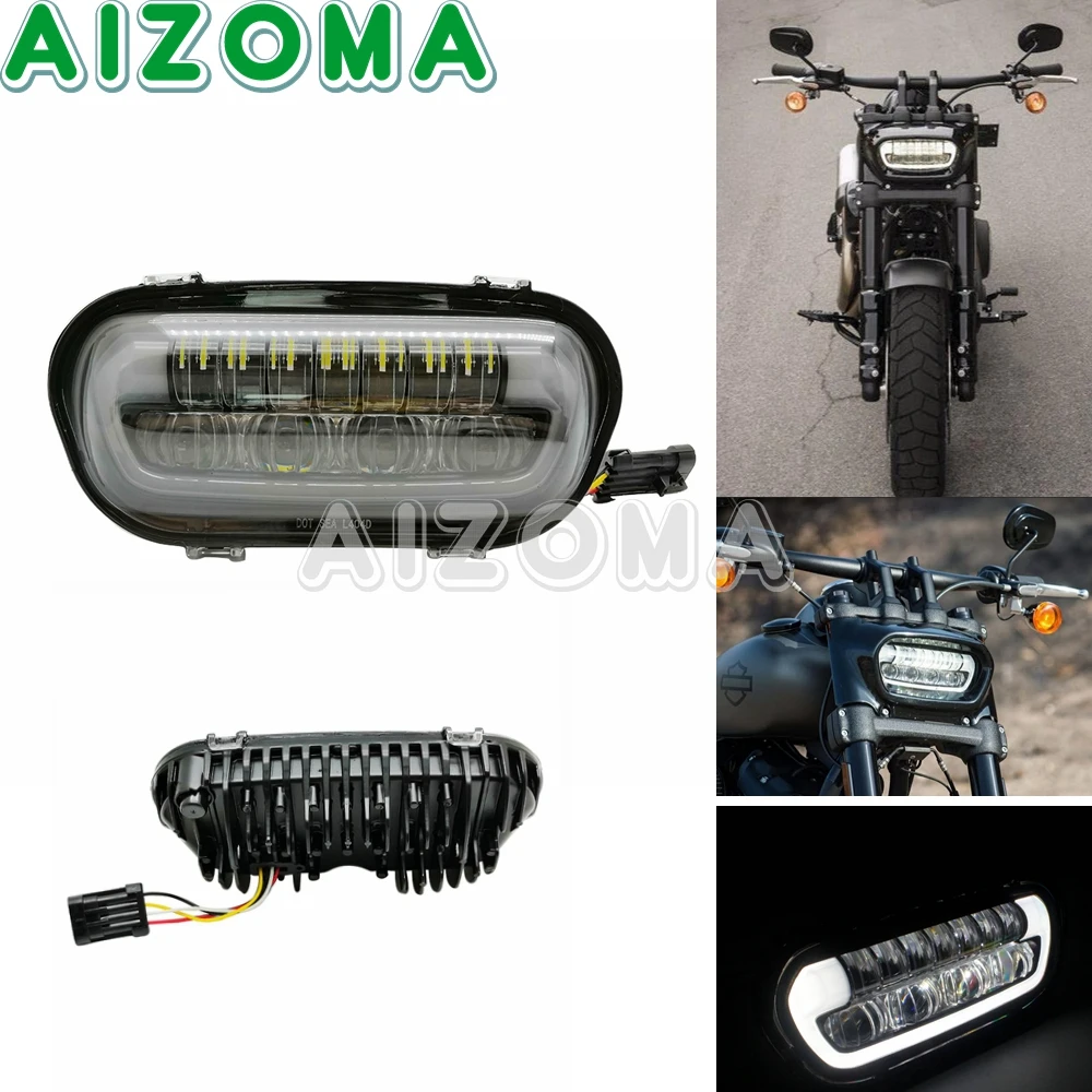 9.8'' Motorcycle Parts LED Headlight High/Low Beam DRL For Harley Softail Fat Bob 114 FXFB FXFBS 2018-2022 Daytime Running Light