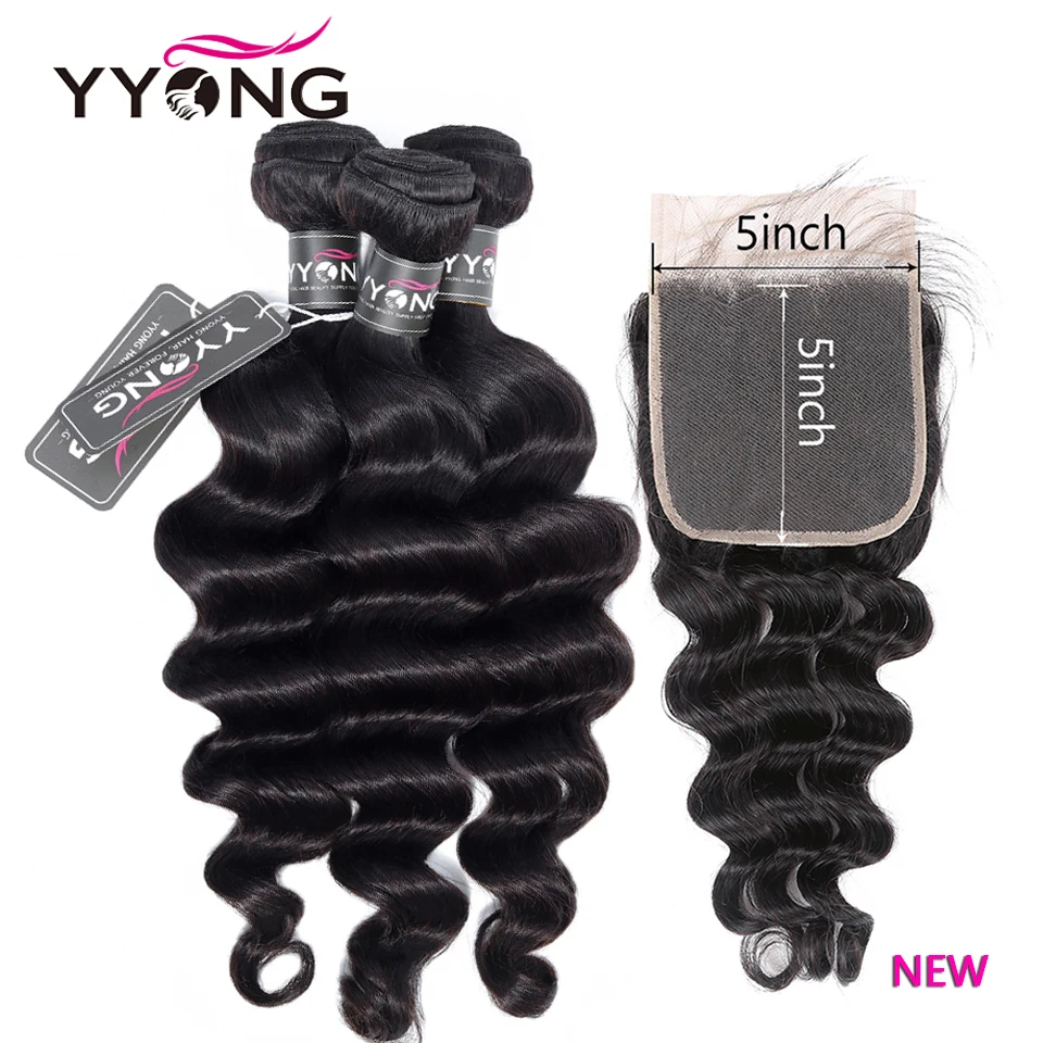 

YYong Loose Deep 5X5 Lace Closure With Bundles 30inch Brazilian Human Hair Loose Deep Wave 3/4 Bundles With Closure