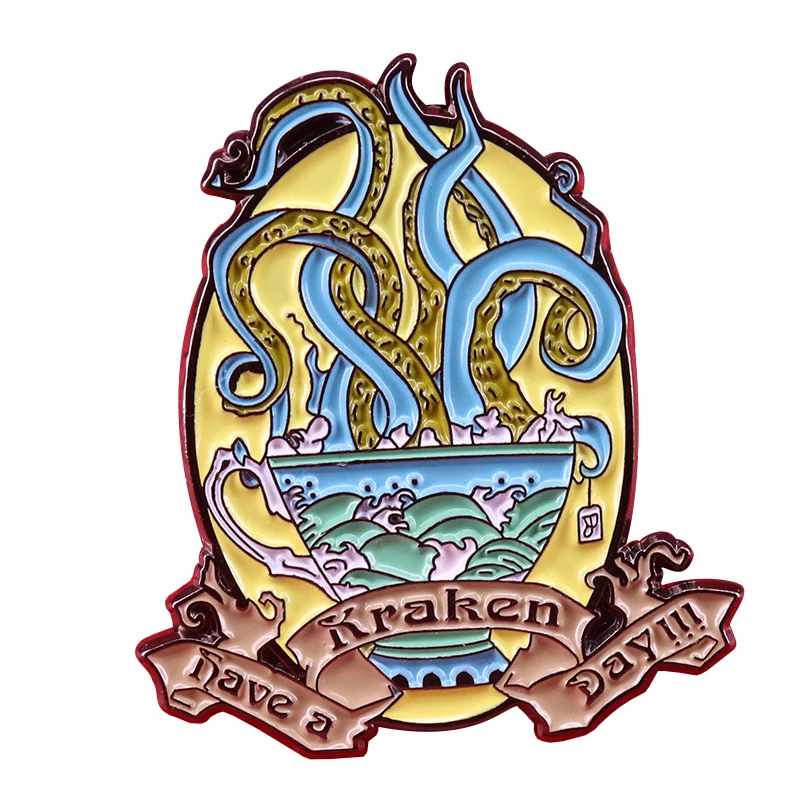 Mythical Kraken enamel pin cartoon Octopus Brooch Ancient Evil God Badges