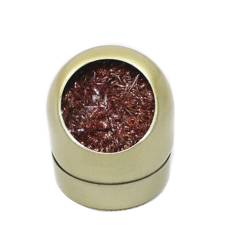 Wire soldering solder iron tip cleaner ball copper steel wool to remove solder tin residue and clean soldering iron tips
