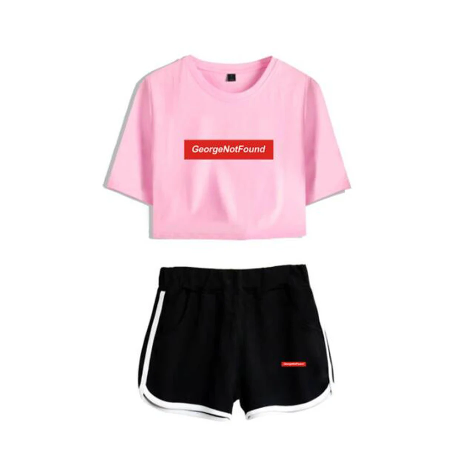 Summer Women's Sets GeorgeNotFound Merch Short Sleeve Crop Top + Shorts Sweat Suits Women Tracksuit Two Piece Outfits Streetwear