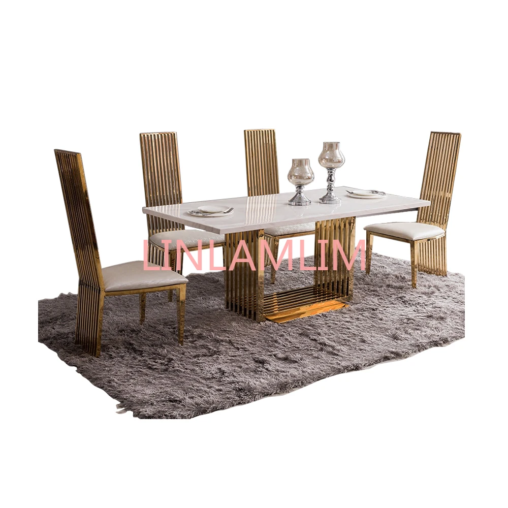 

dining table set comedor sillas de comedor стол обеденный mesa comedor muebles de madera mesa gold stainless steel + 4 chairs