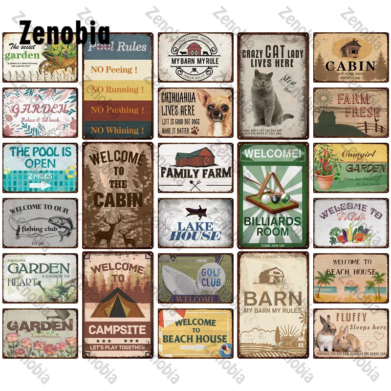 

Cabin Vintage Sign Plaque Metal Tin Sign Pool Rules Wall Stickers for Bar Pub Farmhouse Garden Club Home Decoration Metal Poster