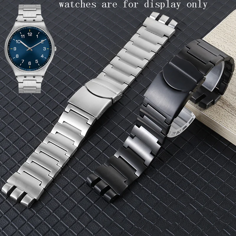 

23mm Special Interface Watchband Stainless Steel Strap Suitable For Swatch Men's Metal Bracelet Silver Black