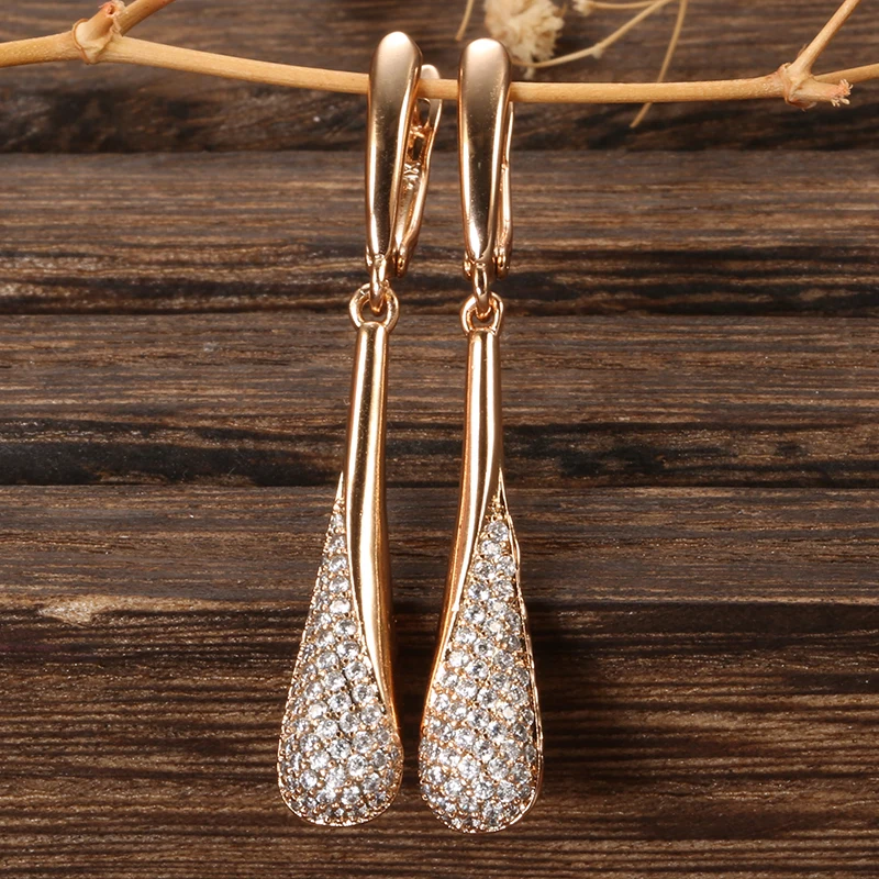 SYOUJYO Shining Drop Type Tassel Dangle Earrings For Women Twinkle Natural Zircon 585 Rose Gold Color Fashion Jewelry 2021 Trend